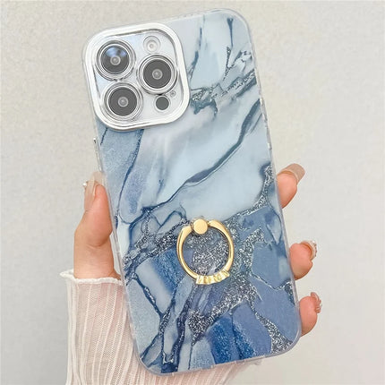 For iPhone 16 Pro Max Case with Kickstand IMD Marble Pattern Electroplated Phone Cover
