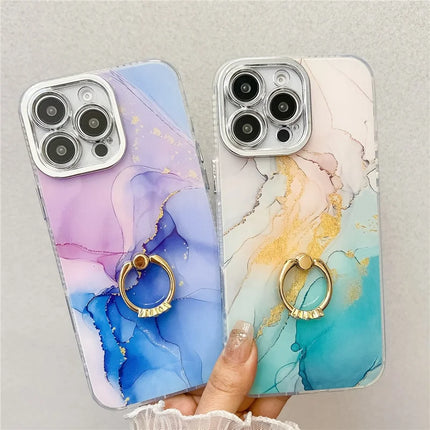For iPhone 16 Pro Max Case with Kickstand IMD Marble Pattern Electroplated Phone Cover
