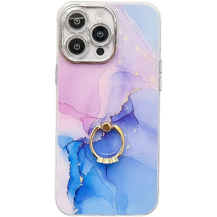 For iPhone 16 Pro Max Case with Kickstand IMD Marble Pattern Electroplated Phone Cover - S18