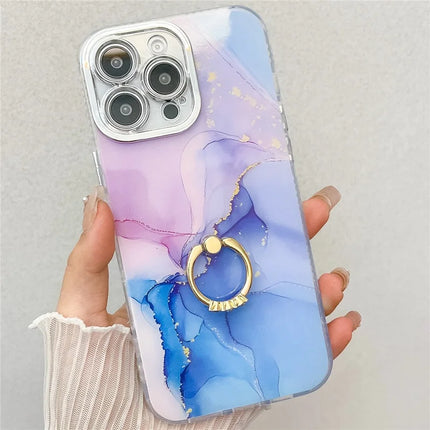 For iPhone 16 Pro Max Case with Kickstand IMD Marble Pattern Electroplated Phone Cover