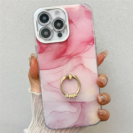 For iPhone 16 Pro Case with Kickstand IMD Marble Pattern Electroplated Phone Cover
