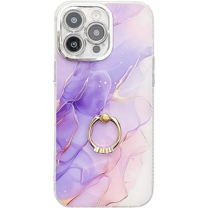 For iPhone 16 Pro Case with Kickstand IMD Marble Pattern Electroplated Phone Cover - S3