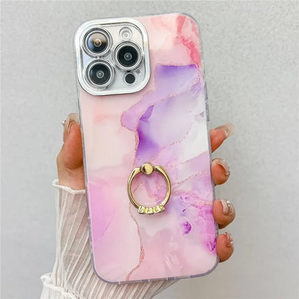 For iPhone 16 Pro Case with Kickstand IMD Marble Pattern Electroplated Phone Cover