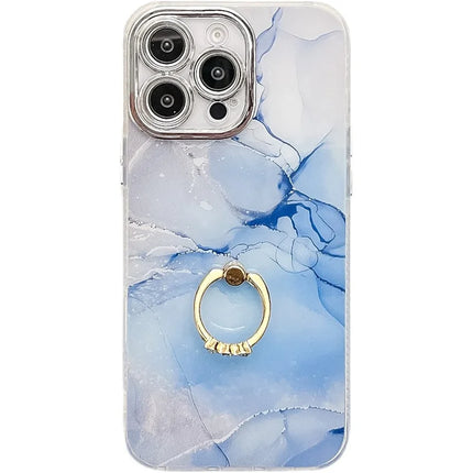 For iPhone 16 Pro Case with Kickstand IMD Marble Pattern Electroplated Phone Cover - S11