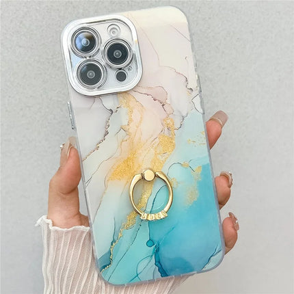 For iPhone 16 Pro Case with Kickstand IMD Marble Pattern Electroplated Phone Cover