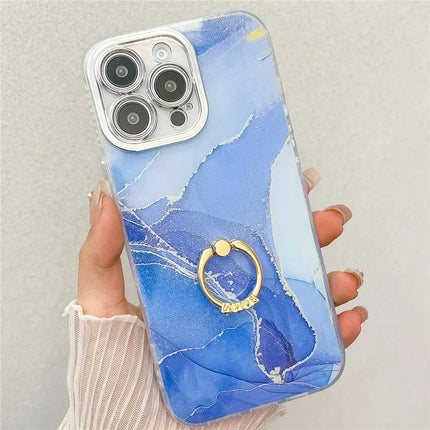 For iPhone 16 Pro Case with Kickstand IMD Marble Pattern Electroplated Phone Cover