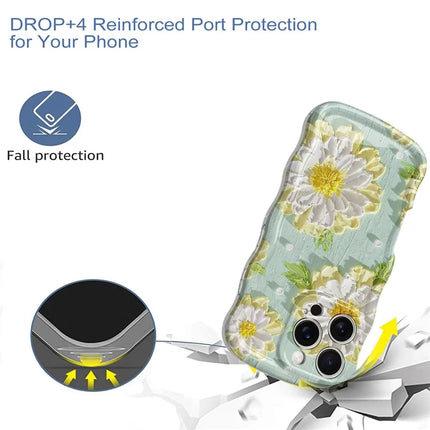 For iPhone 16 Pro Case Curly Wave Frame Floral IMD TPU Phone Cover