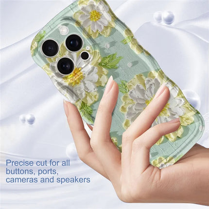 For iPhone 16 Pro Case Curly Wave Frame Floral IMD TPU Phone Cover