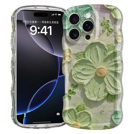 For iPhone 16 Pro Case Curly Wave Frame Floral IMD TPU Phone Cover - GWL10221