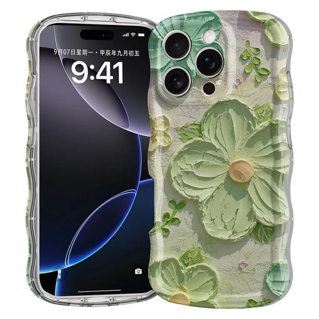 For iPhone 16 Pro Case Curly Wave Frame Floral IMD TPU Phone Cover - GWL10221