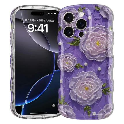 For iPhone 16 Pro Case Curly Wave Frame Floral IMD TPU Phone Cover - GWL10222