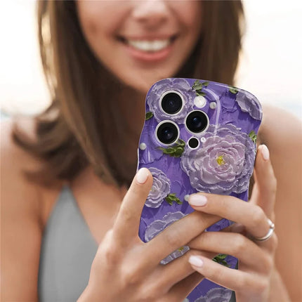 For iPhone 16 Pro Case Curly Wave Frame Floral IMD TPU Phone Cover