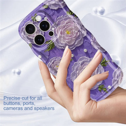 For iPhone 16 Pro Case Curly Wave Frame Floral IMD TPU Phone Cover