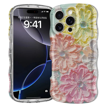 For iPhone 16 Pro Case Curly Wave Frame Floral IMD TPU Phone Cover - GWL10223