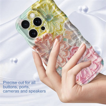 For iPhone 16 Pro Case Curly Wave Frame Floral IMD TPU Phone Cover
