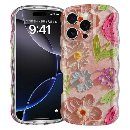 For iPhone 16 Pro Case Curly Wave Frame Floral IMD TPU Phone Cover - GWL10224