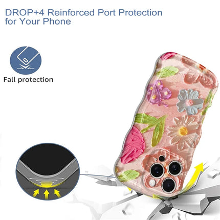 For iPhone 16 Pro Case Curly Wave Frame Floral IMD TPU Phone Cover
