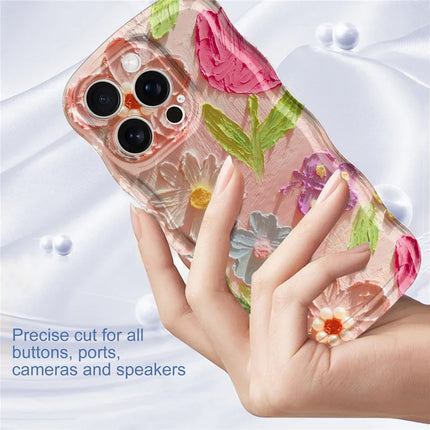 For iPhone 16 Pro Case Curly Wave Frame Floral IMD TPU Phone Cover