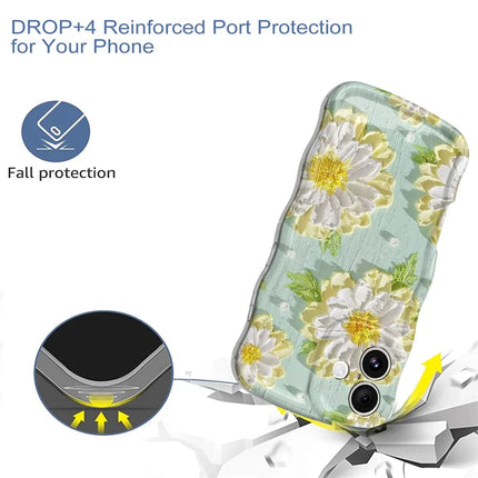 For iPhone 16 Plus Case Curly Wave Frame Floral IMD TPU Phone Cover