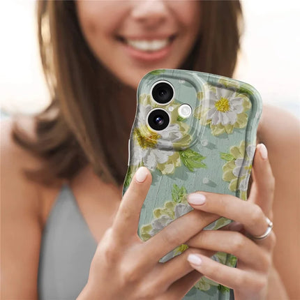 For iPhone 16 Plus Case Curly Wave Frame Floral IMD TPU Phone Cover
