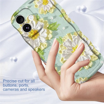 For iPhone 16 Plus Case Curly Wave Frame Floral IMD TPU Phone Cover
