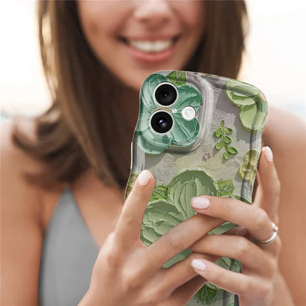 For iPhone 16 Plus Case Curly Wave Frame Floral IMD TPU Phone Cover