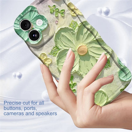 For iPhone 16 Plus Case Curly Wave Frame Floral IMD TPU Phone Cover