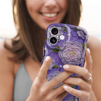 For iPhone 16 Plus Case Curly Wave Frame Floral IMD TPU Phone Cover
