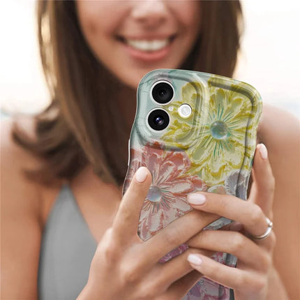 For iPhone 16 Plus Case Curly Wave Frame Floral IMD TPU Phone Cover