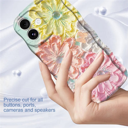 For iPhone 16 Plus Case Curly Wave Frame Floral IMD TPU Phone Cover