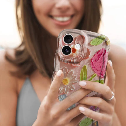 For iPhone 16 Plus Case Curly Wave Frame Floral IMD TPU Phone Cover