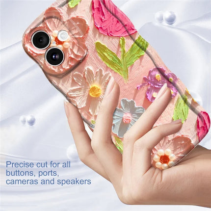 For iPhone 16 Plus Case Curly Wave Frame Floral IMD TPU Phone Cover