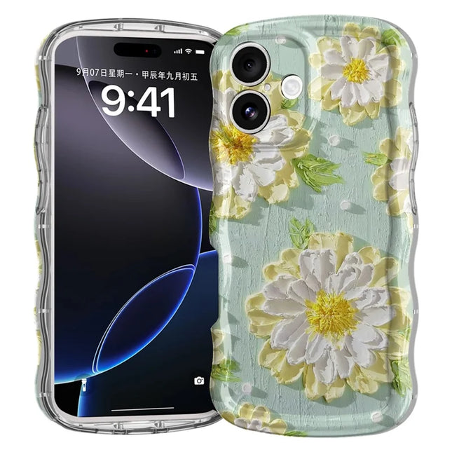 For iPhone 16 Case Curly Wave Frame Floral IMD TPU Phone Cover - GWL10220