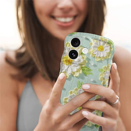 For iPhone 16 Case Curly Wave Frame Floral IMD TPU Phone Cover