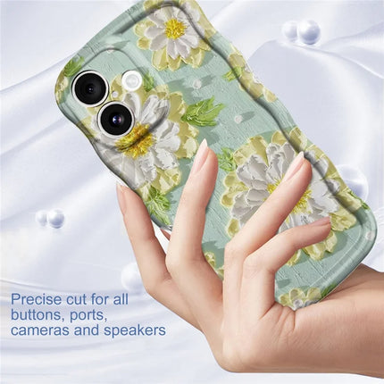 For iPhone 16 Case Curly Wave Frame Floral IMD TPU Phone Cover