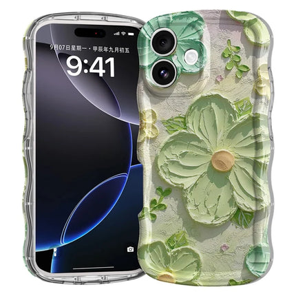For iPhone 16 Case Curly Wave Frame Floral IMD TPU Phone Cover - GWL10221