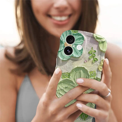 For iPhone 16 Case Curly Wave Frame Floral IMD TPU Phone Cover