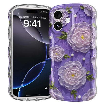 For iPhone 16 Case Curly Wave Frame Floral IMD TPU Phone Cover - GWL10222
