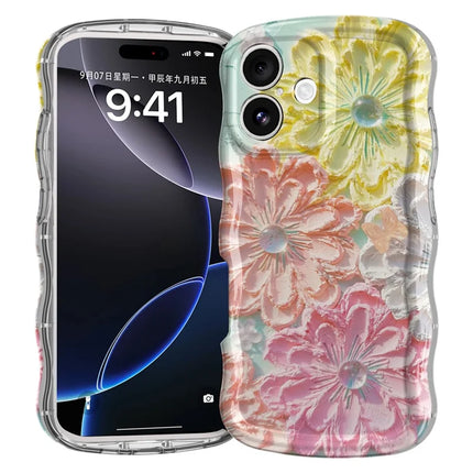 For iPhone 16 Case Curly Wave Frame Floral IMD TPU Phone Cover - GWL10223