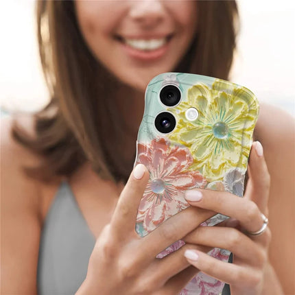 For iPhone 16 Case Curly Wave Frame Floral IMD TPU Phone Cover