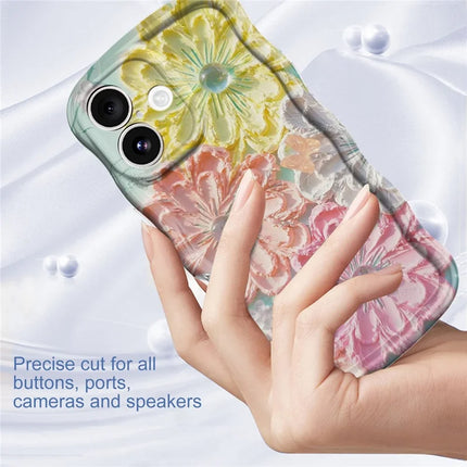 For iPhone 16 Case Curly Wave Frame Floral IMD TPU Phone Cover