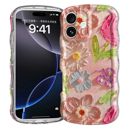 For iPhone 16 Case Curly Wave Frame Floral IMD TPU Phone Cover - GWL10224