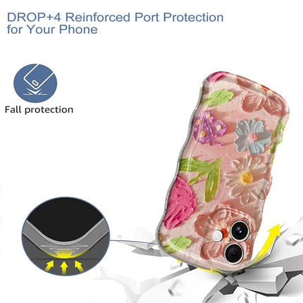For iPhone 16 Case Curly Wave Frame Floral IMD TPU Phone Cover