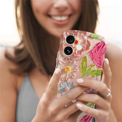 For iPhone 16 Case Curly Wave Frame Floral IMD TPU Phone Cover