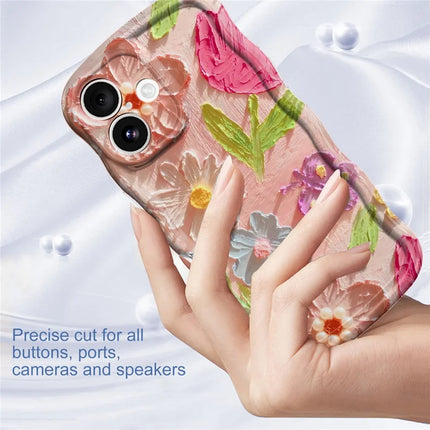 For iPhone 16 Case Curly Wave Frame Floral IMD TPU Phone Cover