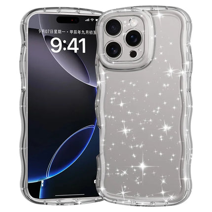 For iPhone 16 Pro Max Case Wavy Edge Transparent Glitter TPU Anti Drop Phone Cover