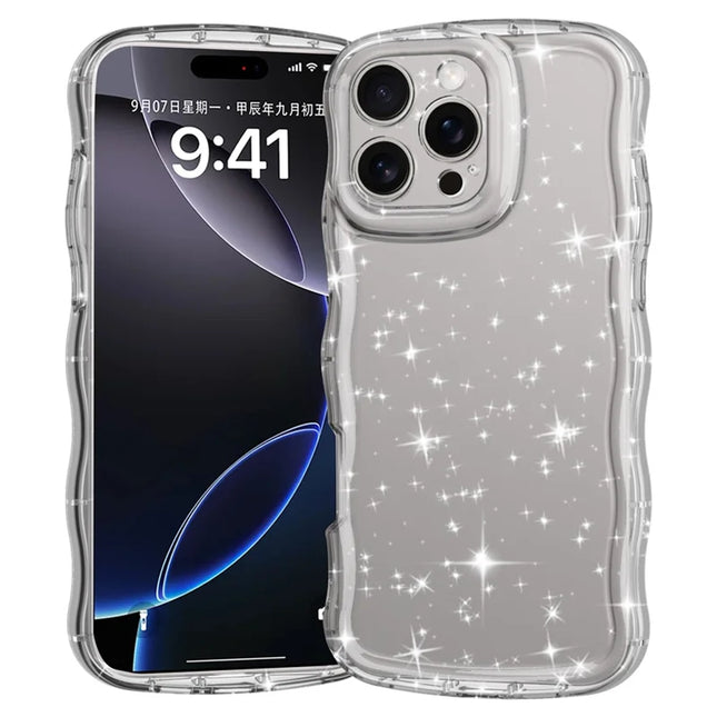 For iPhone 16 Pro Max Case Wavy Edge Transparent Glitter TPU Anti Drop Phone Cover