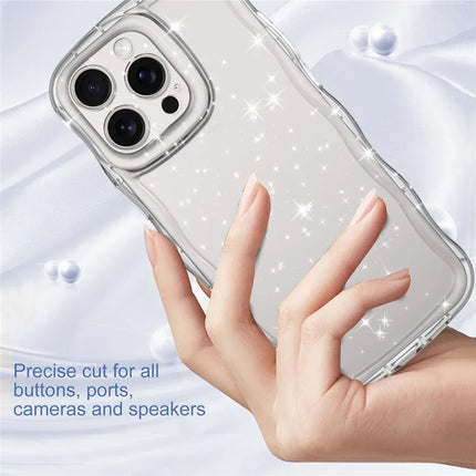 For iPhone 16 Pro Max Case Wavy Edge Transparent Glitter TPU Anti Drop Phone Cover