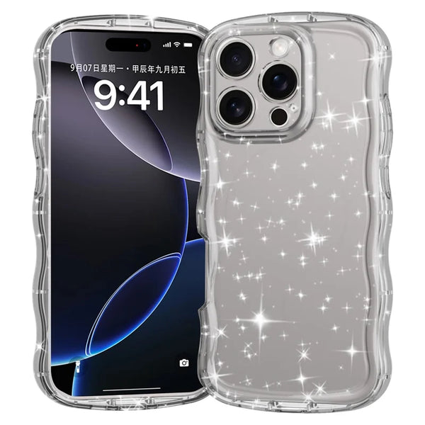 ShopCaseCart Elegant Durable iPhone 16 Pro Protective cover Wavy Edge Transparent Glitter TPU Anti Drop Phone Guard