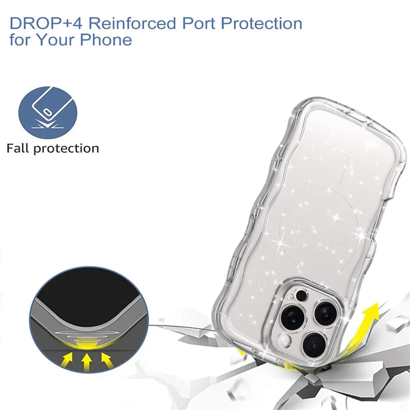 ShopCaseCart Elegant Durable iPhone 16 Pro Protective cover Wavy Edge Transparent Glitter TPU Anti Drop Phone Guard